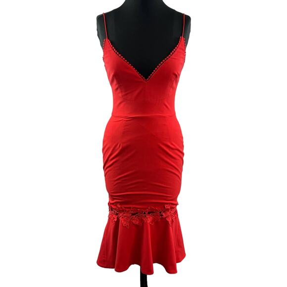 NICHOLAS Phoenix Red Orange Sleeveless V-Neckline Flounce Hem Dress Size 4 - Picture 3 of 10